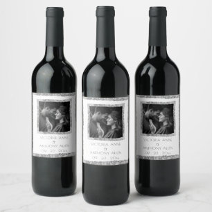 Etiqueta Para Botella De Vino Marco de plata falso personalizado elegante rústic