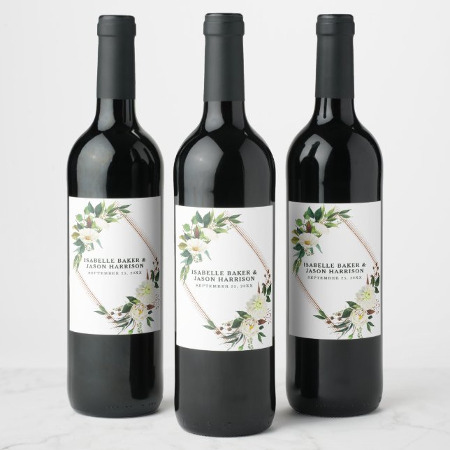 Etiqueta Para Botella De Vino Marco floral (Botellas)