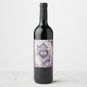 Etiqueta Para Botella De Vino Marco floral con corazón y rosas blancas