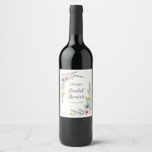 Etiqueta Para Botella De Vino Marco floral de acuarela suave con flores pastel