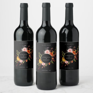 Etiqueta Para Botella De Vino Marco floral de otoño rústico