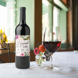Etiqueta Para Botella De Vino Marco floral elegante Rubor rosa morado color blan