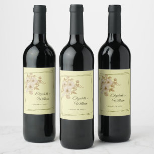 Etiqueta Para Botella De Vino Marco Rosa - Boda amarillo celestial
