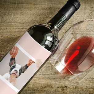 Etiqueta Para Botella De Vino Marco rosa pastel moderno   Foto personal de perro