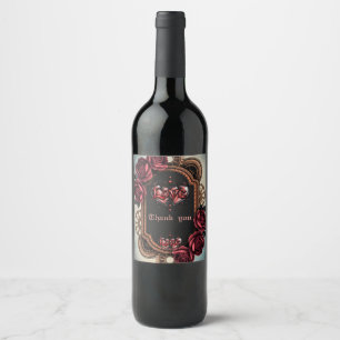 Etiqueta Para Botella De Vino Marco Steampunk con rosas y engranajes rojos