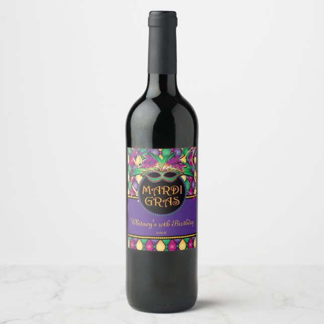 Etiqueta Para Botella De Vino ¡Mardi Gras! Festividad (Anverso)