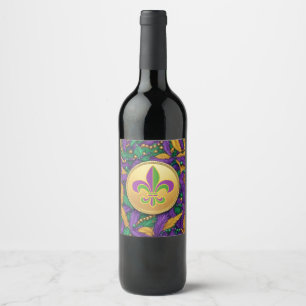 Etiqueta Para Botella De Vino Mardi Gras Fleur de lis