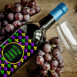 Etiqueta Para Botella De Vino Mardi Gras Fleur de Lis Pattern Personalizado Text
