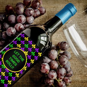 Etiqueta Para Botella De Vino Mardi Gras Fleur de Lis Pattern Personalizado Text