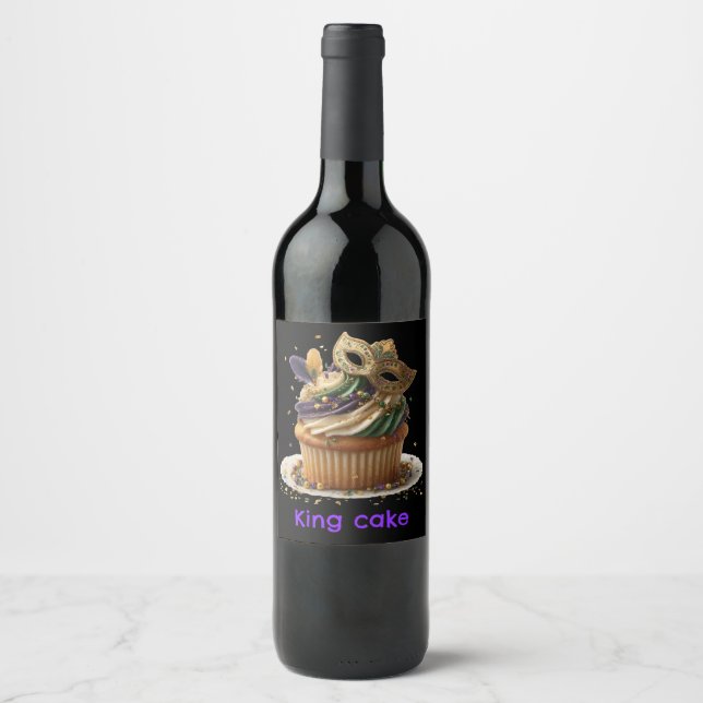 Etiqueta Para Botella De Vino Mardi Gras Masked Cupcake Celebration (Anverso)