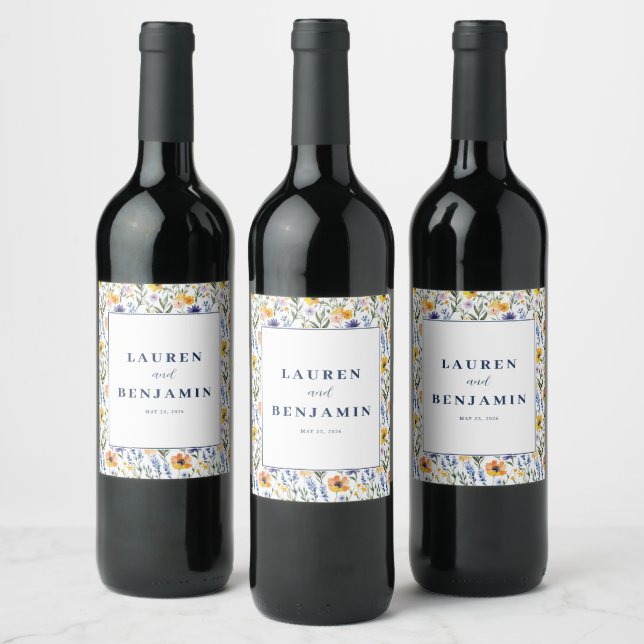Etiqueta Para Botella De Vino Margaritas Florales Amarillas Alegres (Botellas)