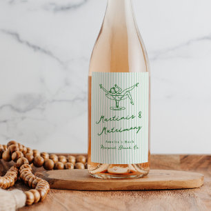 Etiqueta Para Botella De Vino Margaritas Verdes y Matrimonio Caprichoso Dibujado