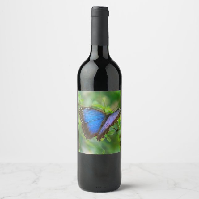 Etiqueta Para Botella De Vino Mariposa azul (Anverso)