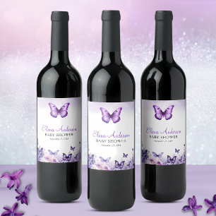 Etiqueta Para Botella De Vino Mariposa Baby Shower Elegant Purple Floral