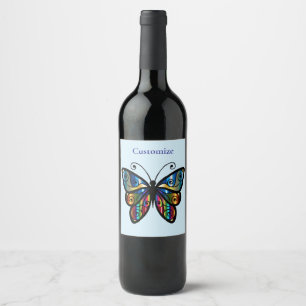 Etiqueta Para Botella De Vino Mariposa Colorida Thunder_Cove