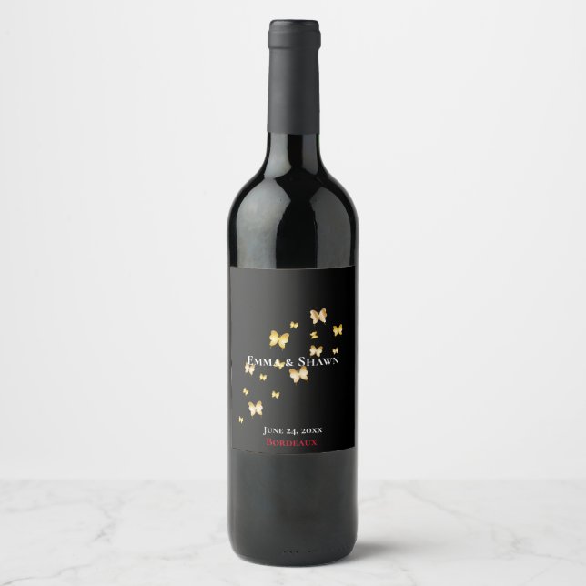 Etiqueta Para Botella De Vino Mariposa dorada (Anverso)