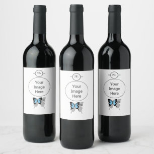 Etiqueta Para Botella De Vino Mariposa Elegante de Espalda Azul Monograma de Som