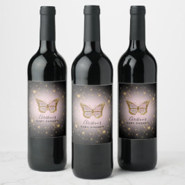 Etiqueta Para Botella De Vino mariposa falsa purpurina de oro