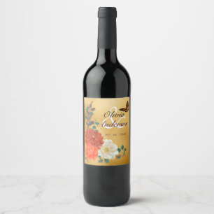 Etiqueta Para Botella De Vino Mariposa floral de la boda de otoño