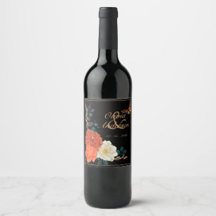 Etiqueta Para Botella De Vino Mariposa floral de la boda de otoño