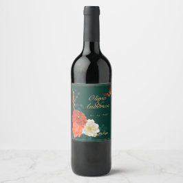 Etiqueta Para Botella De Vino Mariposa floral de la boda de otoño