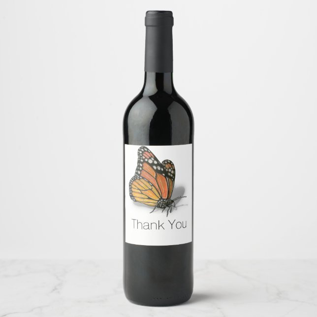 Etiqueta Para Botella De Vino Mariposa Monarca con Texto Personalizable (Anverso)