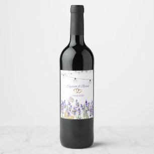 Etiqueta Para Botella De Vino Mariposas de lavanda Botánico