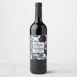Etiqueta Para Botella De Vino Mariposas florales magenta púrpura ciruela vintage