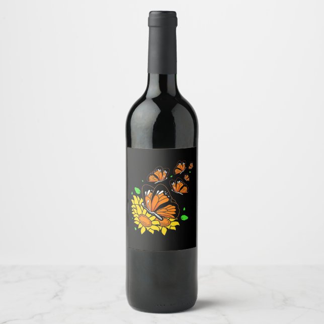 Etiqueta Para Botella De Vino Mariposas monarcas (Anverso)