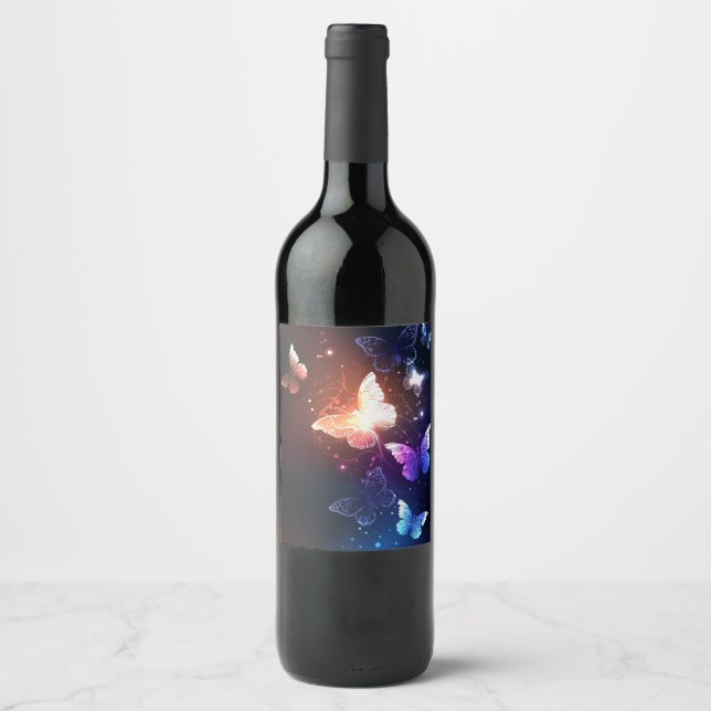 Etiqueta Para Botella De Vino Mariposas nocturnas brillantes (Anverso)