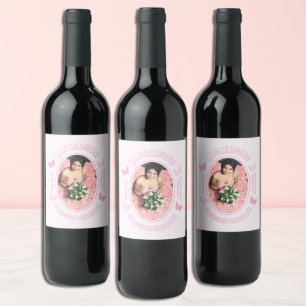 Etiqueta Para Botella De Vino Mariposas rosadas Quinceanera