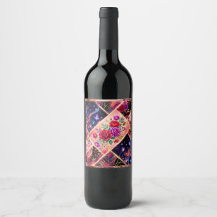 Etiqueta Para Botella De Vino Mariposas, Sueños Florales y Elegancia Dorada