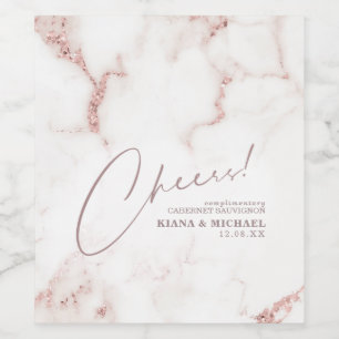 Etiqueta Para Botella De Vino Mármol Moderno Cheers Rosa Dorado Polvoriento ID81