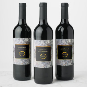Etiqueta Para Botella De Vino Mármol moderno negro dorado profesional añadir log