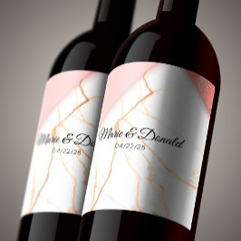 Etiqueta Para Botella De Vino Mármol rosa y Purpurina dorado moderno