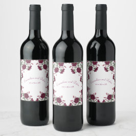 Etiqueta Para Botella De Vino Maroon Rose Wedding