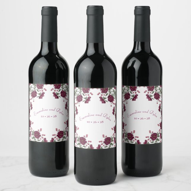 Etiqueta Para Botella De Vino Maroon Rose Wedding (Botellas)