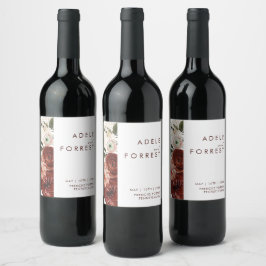 Etiqueta Para Botella De Vino Marsala Autumn Floral | Etiqueta de Boda blanco