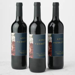 Etiqueta Para Botella De Vino Marsala Autumn Floral | Etiqueta de vino Boda de l