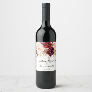 Etiqueta Para Botella De Vino Marsala Burgundy Floral Boda-3