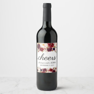 Etiqueta Para Botella De Vino Marsala y Bodas Vinos con flores rosas