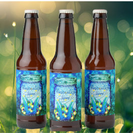 Etiqueta Para Botella De Vino Mason jar lightbichi luciendo luciérnagas azul
