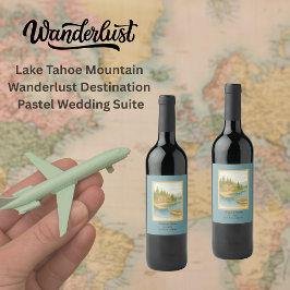 Etiqueta Para Botella De Vino Matrimonio en el destino de la montaña Rustic Lake