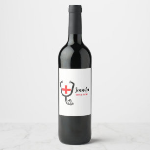 Etiqueta Para Botella De Vino Médico enfermera rojo más estetoscopio agregar nom