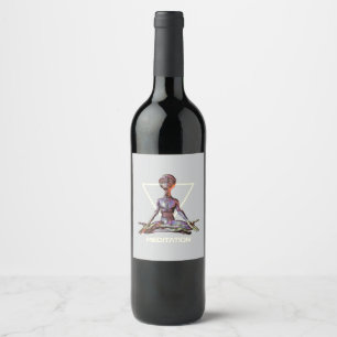 Etiqueta Para Botella De Vino Meditación. Extranjero en posición tranquila