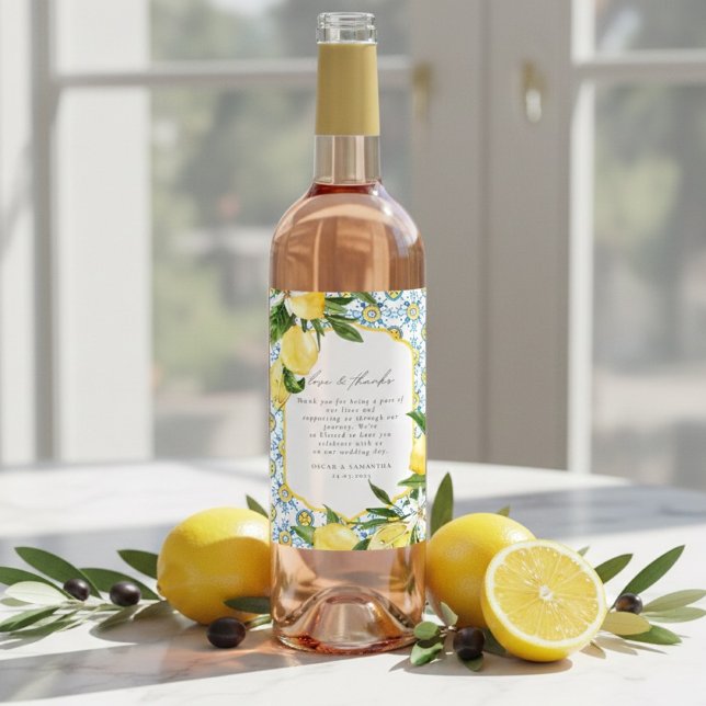 Etiqueta Para Botella De Vino Mediterranean Lemon Wedding  (Subido por el creador)