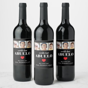Etiqueta Para Botella De Vino Mejor ABUELO del Mundo Te amamos 3 Nombres de Foto