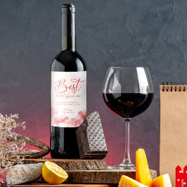 Etiqueta Para Botella De Vino Mejor Despedida de Soltera Flores Rosadas - Set de