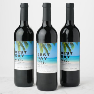 Etiqueta Para Botella De Vino Mejor Día de Boda de Playa
