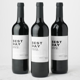 Etiqueta Para Botella De Vino Mejor Día de la Boda en Blanco y Negro